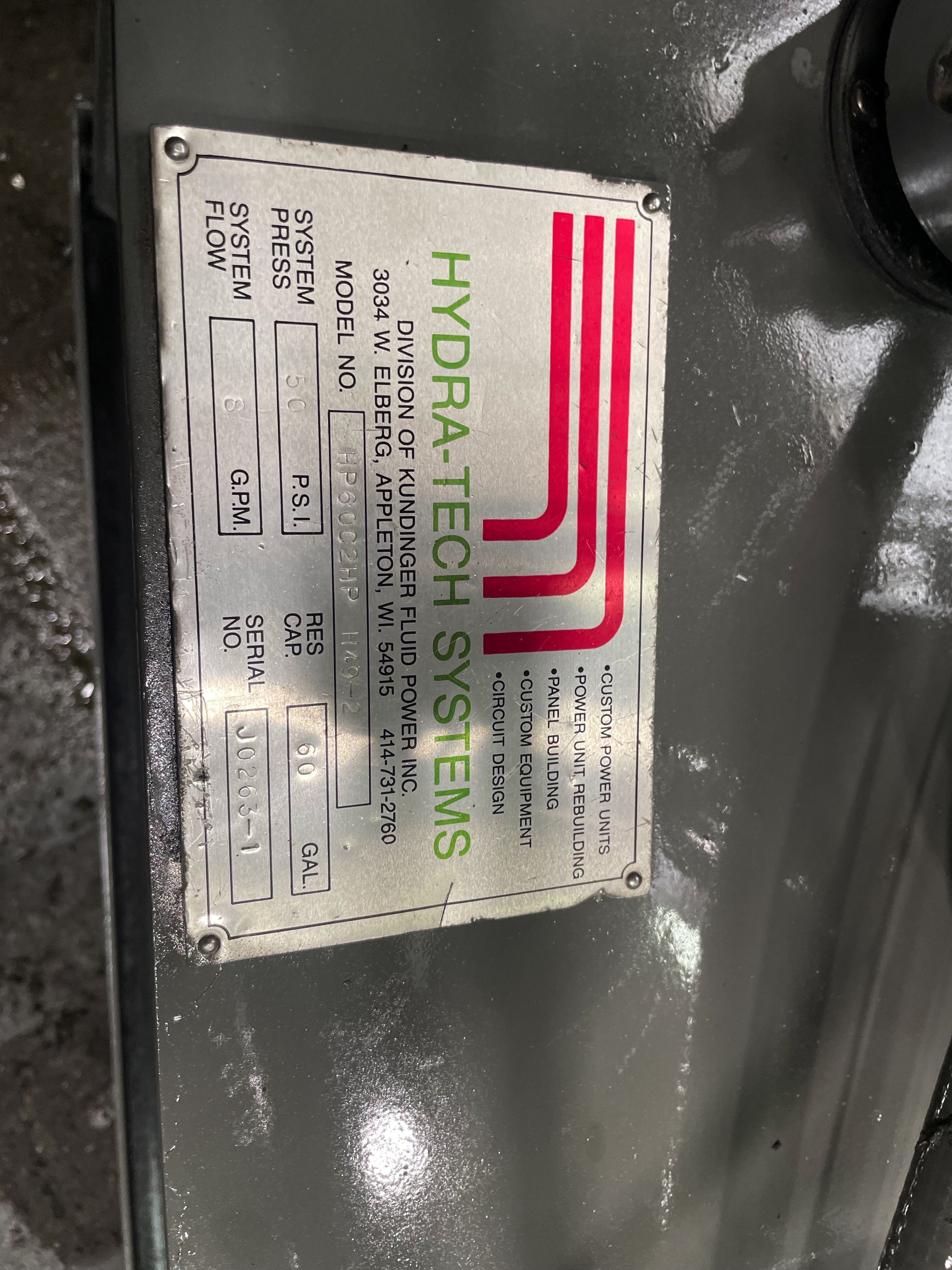 Hydra-Tech Systems HP6oC2HP  H49-2  50 PSI 6 GPM Hydraulic Unit